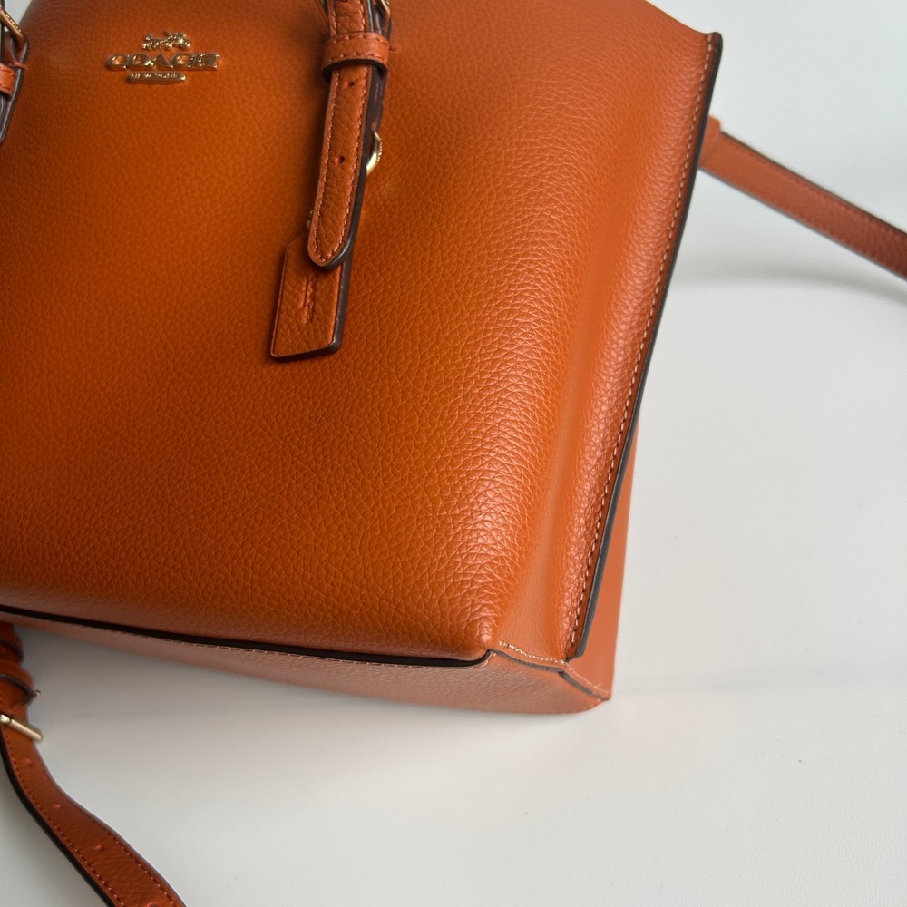 Coach Mollie Tote 25 Canyon Orange Pebbled Leather Shoulder Bag Excellent - Picture 6 of 13